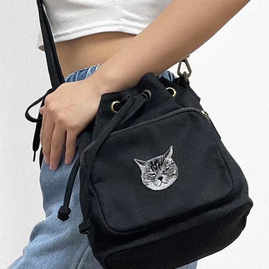 [Customization] Customized Animal Embroidery Canvas Bucket Bag